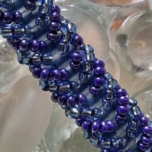 NWOT HANDMADE Matte & Iridescent Blue Woven Bead Bracelet